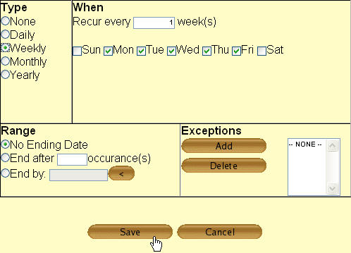 Schedule - Action - Add Recur